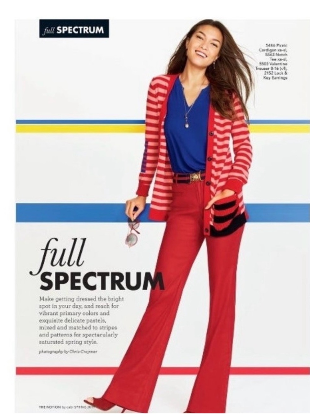 Cabi style 5446 size S Full SPECTRUM Striped Red Cardigan with Royal Blue Top